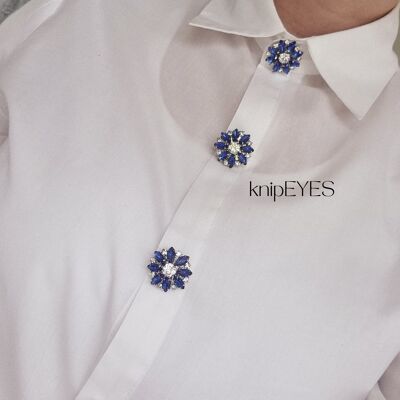 Button clip/Cufflink Flower Blue (per piece)