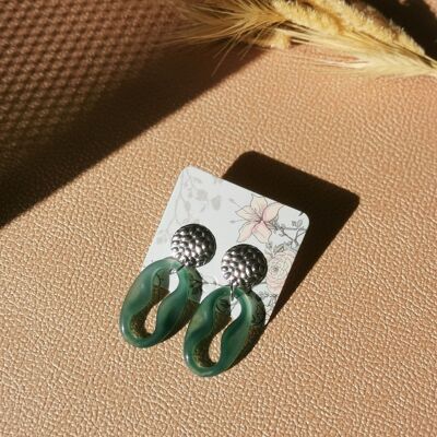 Resin earrings - green color - organic shape - bohemian