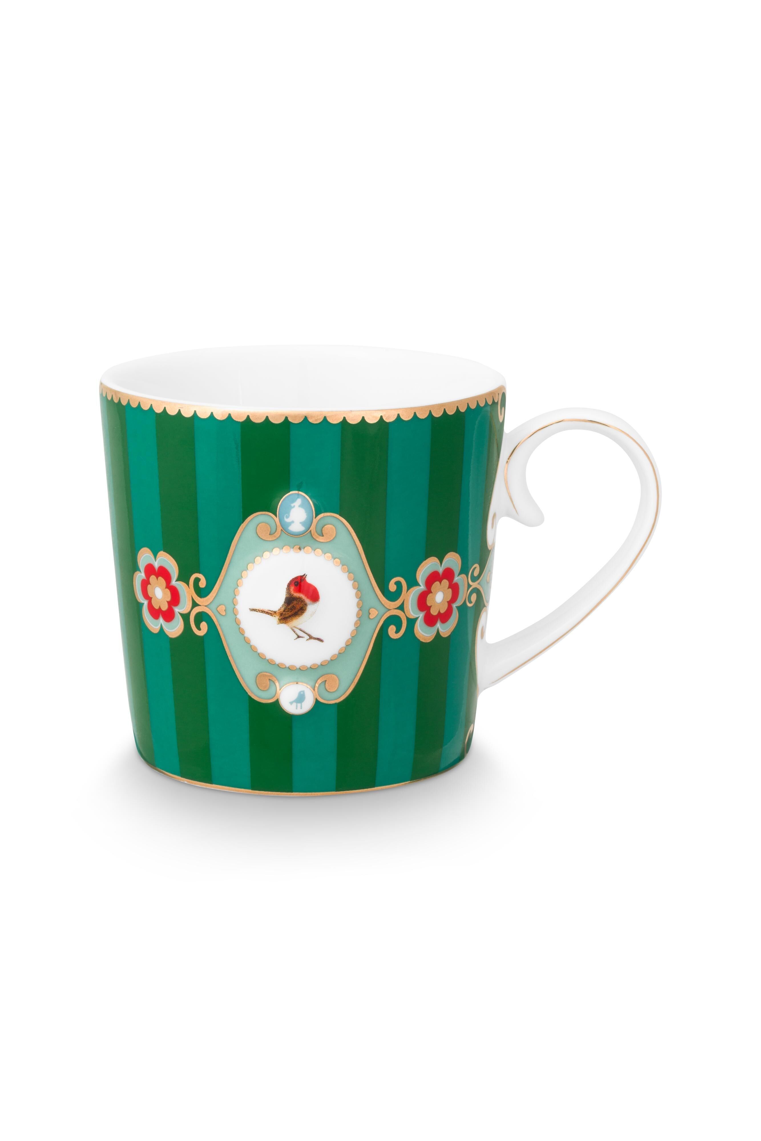 Kleine Tasse mit Love Birds-Streifen in Smaragdgrün/Grün – 150 ml – PIP STUDIO