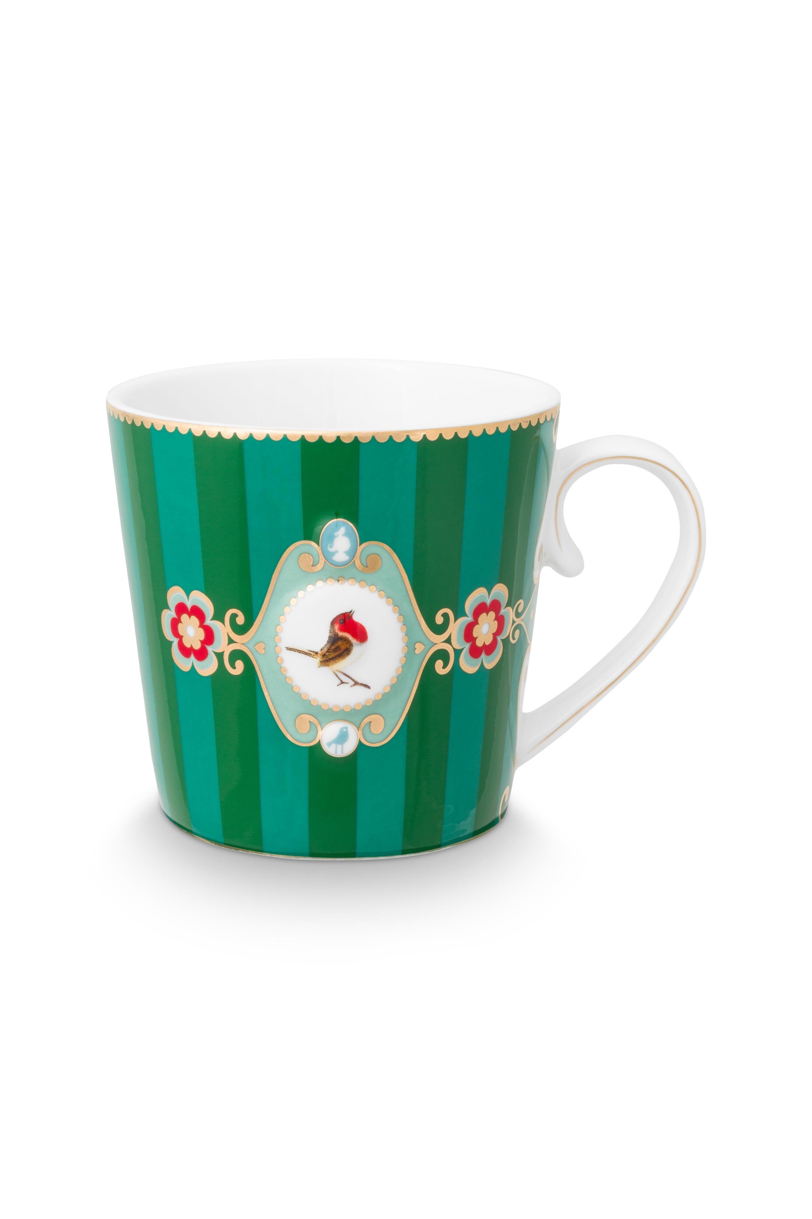 Grand mug Love Birds Stipes Emeraude/Vert - 250ml - PIP STUDIO