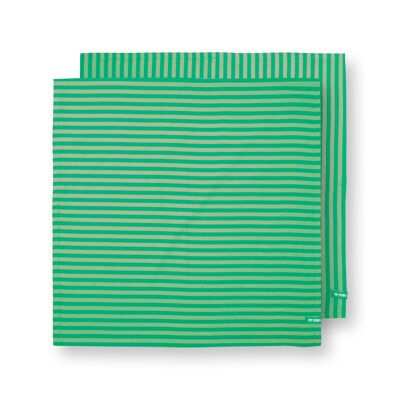 PIP - Set de 2 Torchons Rayés Vert - 65x65cm