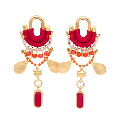 CALIMA cherry red, orange and gold statement earrings