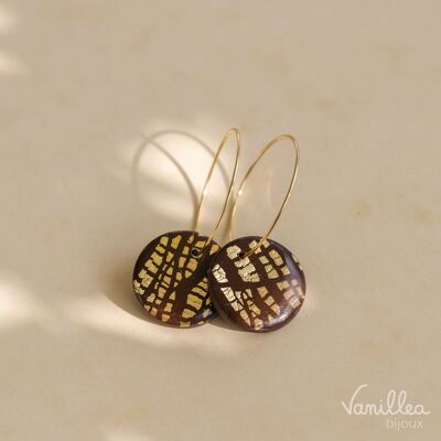 Pendientes de aro de chocolate ultraligeros en acero inoxidable dorado fabricados en Francia ~ regalo único para mujer