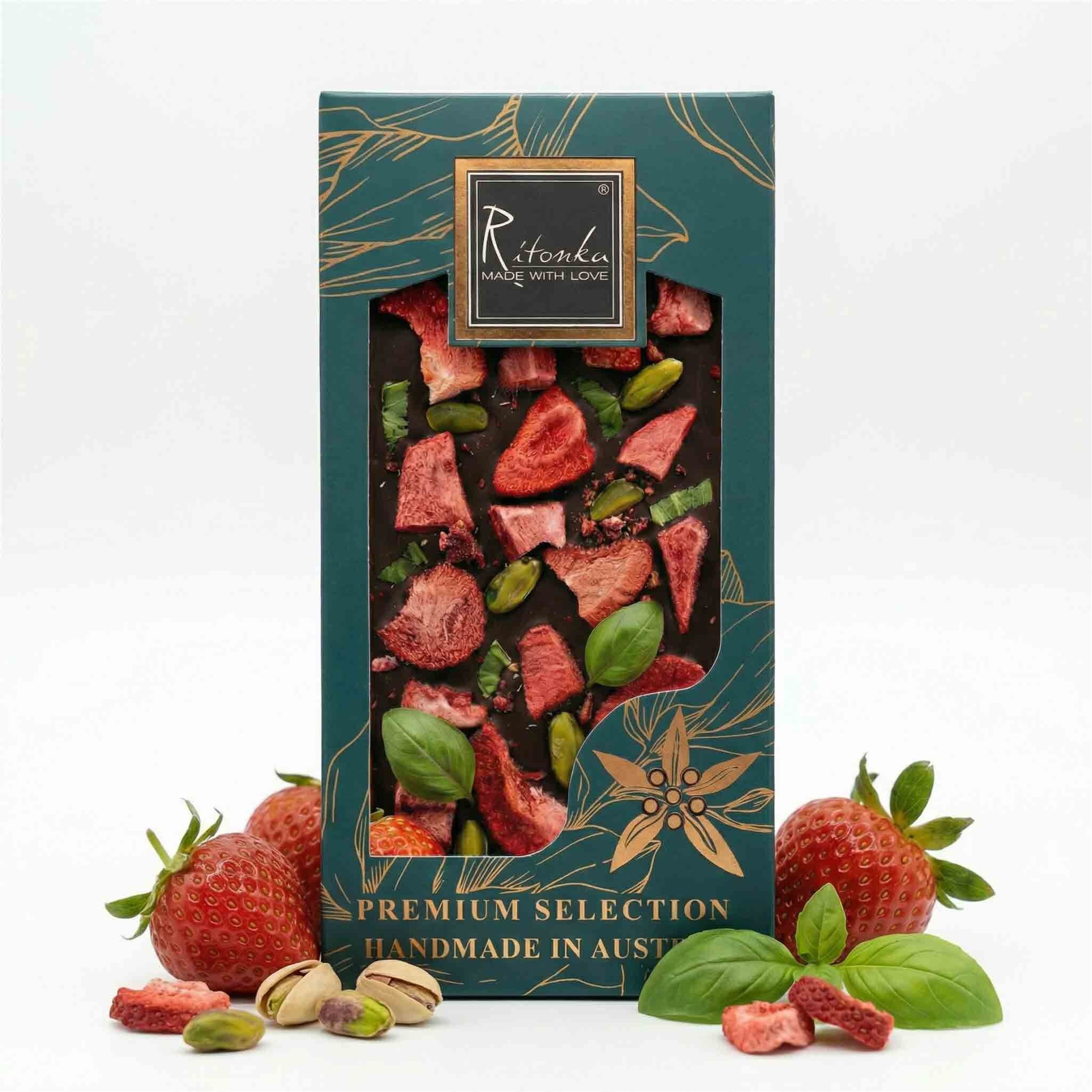 Premium Milk Chocolate - Strawberry, Pistachio, Basil 95g