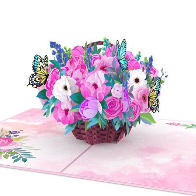 Carte pop-up Panier de fleurs avec hortensias