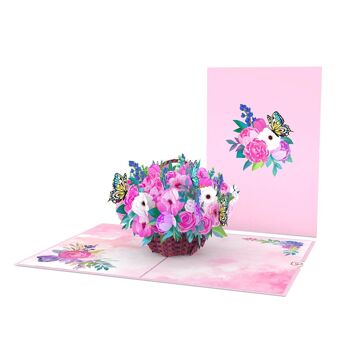 Carte pop-up Panier de fleurs avec hortensias 2