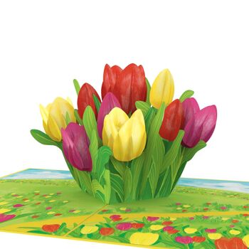 Carte pop-up colorée de prairie de tulipes 1