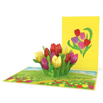 Carte pop-up colorée de prairie de tulipes 2