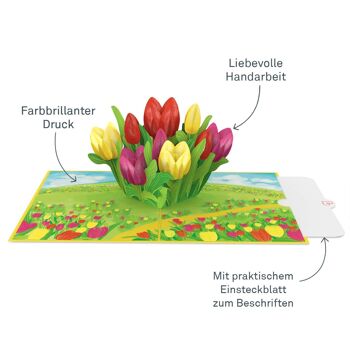 Carte pop-up colorée de prairie de tulipes 3