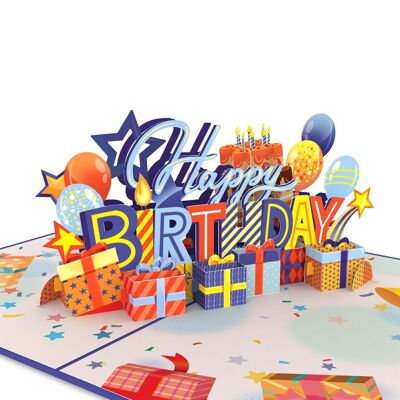 Biglietto pop-up di buon compleanno (blu).