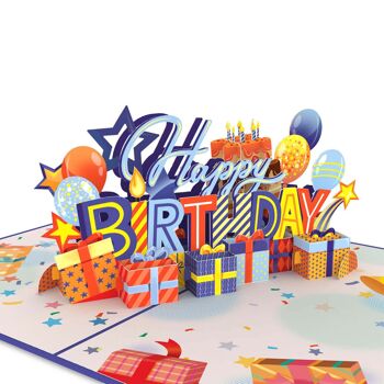 Carte pop-up Joyeux anniversaire (bleu) 1