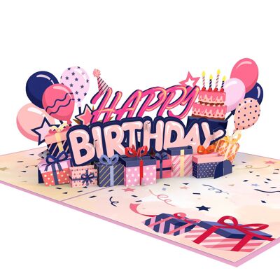 Carte pop-up Joyeux anniversaire (rose)