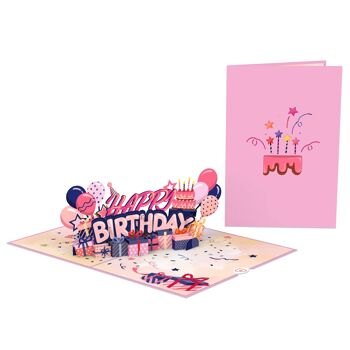 Carte pop-up Joyeux anniversaire (rose) 2