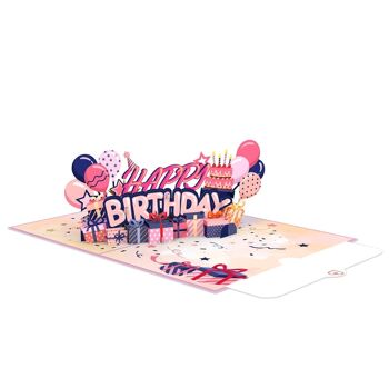 Carte pop-up Joyeux anniversaire (rose) 3