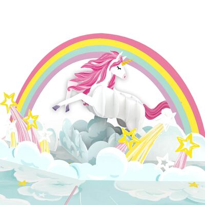 Tarjeta desplegable Unicornio con arcoiris.