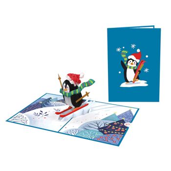 Carte pop-up Pingouin sur skis 2