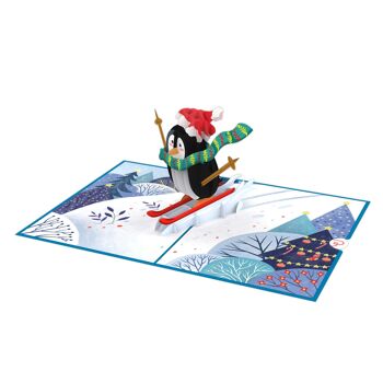 Carte pop-up Pingouin sur skis 3