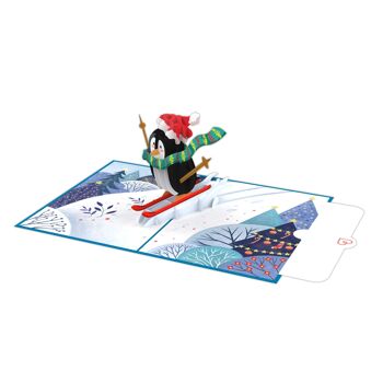 Carte pop-up Pingouin sur skis 4