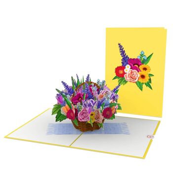 Carte pop-up panier de fleurs colorées 2