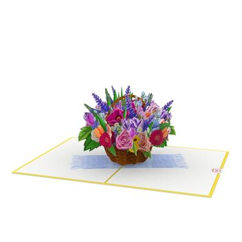Carte pop-up panier de fleurs colorées 3