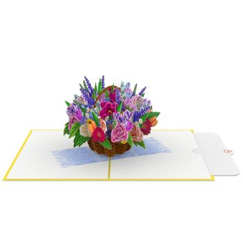 Carte pop-up panier de fleurs colorées 4