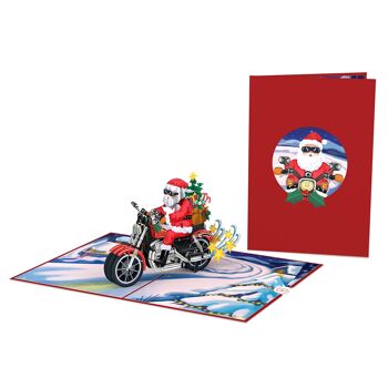 Carte pop-up Père Noël sur une moto 2