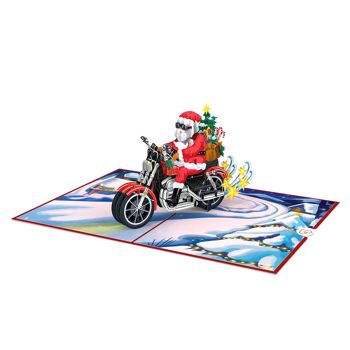 Carte pop-up Père Noël sur une moto 3