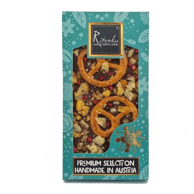 Chocolate con leche premium - pretzel, chips crujientes, pimiento rojo 95g