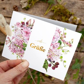 Carte pliante rose "Beaucoup de salutations" - IMPRIMÉE À L'INTÉRIEUR avec enveloppe 1