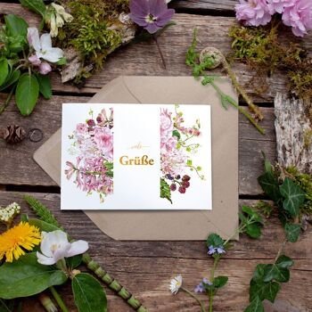 Carte pliante rose "Beaucoup de salutations" - IMPRIMÉE À L'INTÉRIEUR avec enveloppe 2