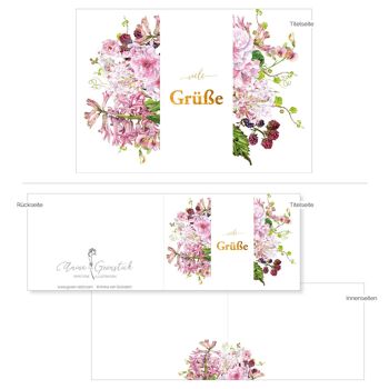 Carte pliante rose "Beaucoup de salutations" - IMPRIMÉE À L'INTÉRIEUR avec enveloppe 3