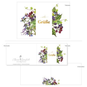 Carte pliante violette "Beaucoup de salutations" - IMPRIMÉE À L'INTÉRIEUR avec enveloppe 3