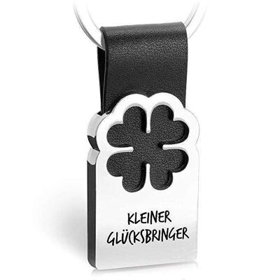 Cloverleaf lucky charm keychain with engraving made of leather - Good luck & good luck pendant