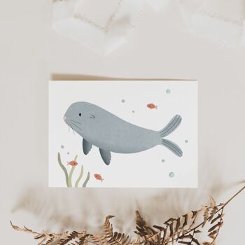 Sceau de carte postale - Sceau d'animaux marins Carte de voeux d'anniversaire pour enfants 2