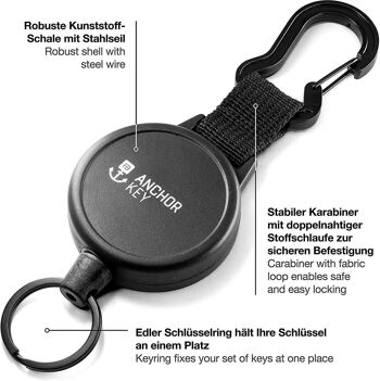 Porte-clés à enrouleur "Anchor Key" yo-yo avec câble en acier extensible 4