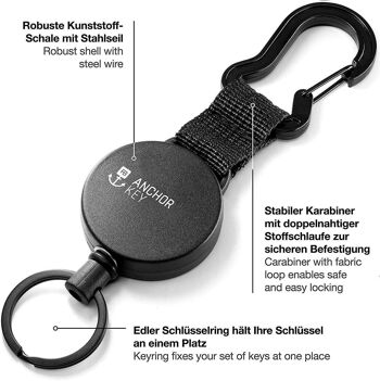 Porte-clés à enrouleur "Anchor Key" yo-yo avec câble en acier extensible 6