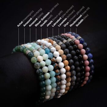 Bracelets de perles avec perles de pierres précieuses de 6 mm et perle logo en argent sterling 925 23