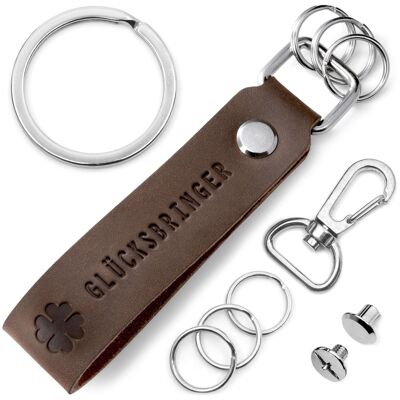 "Lucky charm" with cloverleaf leather keychain with interchangeable key ring