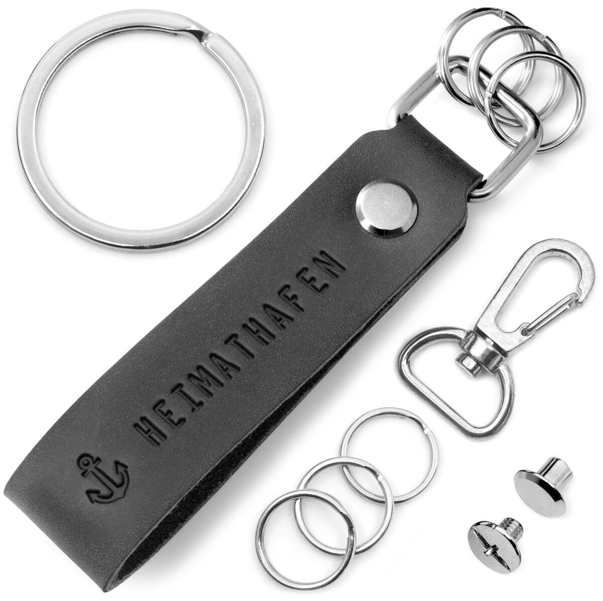 Portachiavi in ​​pelle "Home port" con anello portachiavi intercambiabile