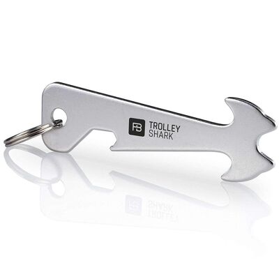"Trolley Shark" (silver) shopping trolley releaser with stainless steel bottle opener