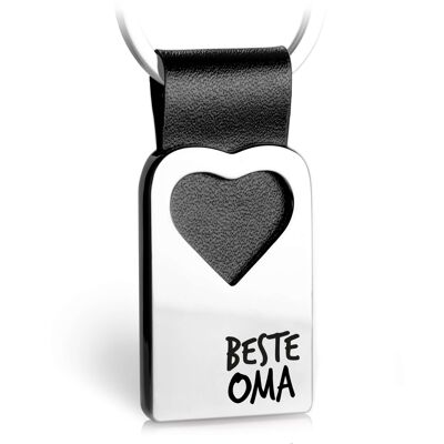 "Beste Oma" Herz-Schlüsselanhänger mit Gravur aus Leder