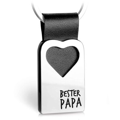 "Bester Papa" Herz-Schlüsselanhänger mit Gravur aus Leder
