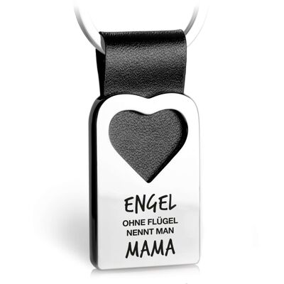 "Angels without wings are called mom" heart keychain with engraving made of leather