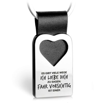 Porte-clés coeur "Il y a plusieurs façons de dire je t'aime" avec gravure en cuir
