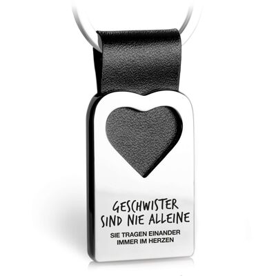 "Geschwister sind nie allein" Herz-Schlüsselanhänger mit Gravur aus Leder