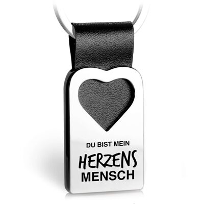 Llavero corazón "Herzensmensch" con grabado de cuero