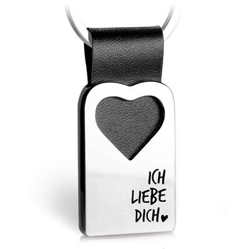 Porte-clés coeur "Je t'aime" avec gravure en cuir 1