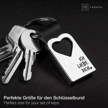 Porte-clés coeur "Je t'aime" avec gravure en cuir 3