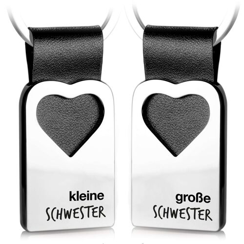 "kleine Schwester & große Schwester" Herz-Schlüsselanhänger mit Gravur aus Leder