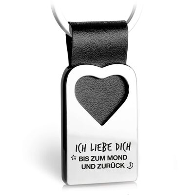 "Liebe bis zum Mond" Herz-Schlüsselanhänger mit Gravur aus Leder